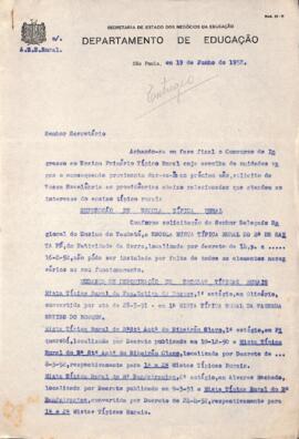 Comunicado da Comissão de Concurso ao Dr. Antônio de Oliveira Costa, Secretário de estado dos Neg...