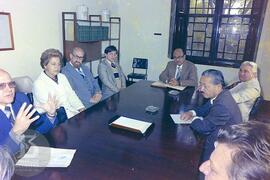 Visita de Affonso Celso Pastori, reunião em sala da Casa Afrânio do Amaral, sentados da esqueda p...