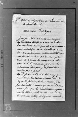 Reprodução de carta  enviada à Vital Brazil por Maurice Arthus, do Instituto de fisiologia de Lau...