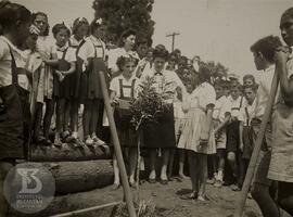 fotografia em grupo de alunas do Grupo Escolar Butantan com Professoras