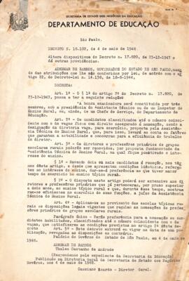Decreto nº18.102, de 04/05/1948 sobre alterações no decreto nº17.820 de 23/12/1947