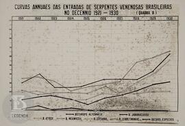 Gráfico  "Curvas annuaes das entradas de serpentes venenosas brasileiras - decêncio 1921-193...