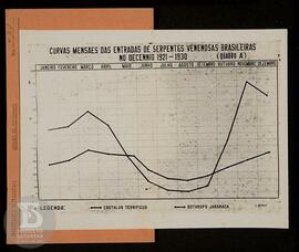 Gráfico  "Curvas mensaes das entradas de serpentes venenosas brasileiras - decêncio 1921-193...