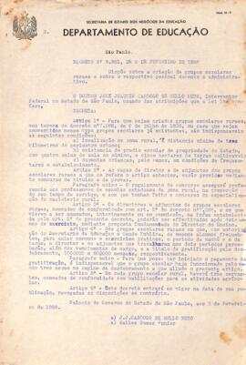 Decreto nº8.951, de 02/02/1938 sobre a criação de Grupos Escolares Rurais