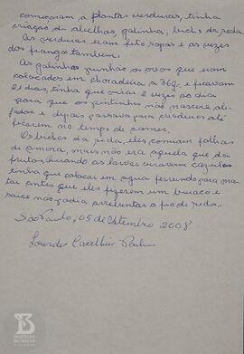 reprodução da carta com depoimento da  sra. Lourdes C. P. sobre seus familiares que estudaram no ...