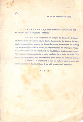 Pedido de acréscimo de uma emenda ao projeto de lei nº336, de 1947