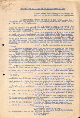 Decreto- Lei nº 14.553 de 22/02/1945 sobre concurso para o cargo de adjunto dos Grupos Escolares ...