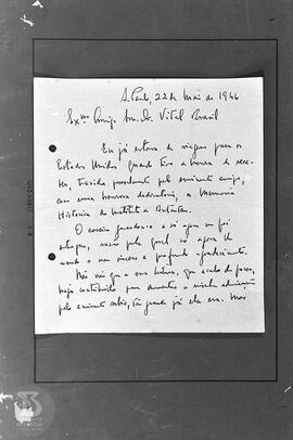 Reprodução de carta de agradecimento enviada à Vital Brazil em razão do envio do livro Memória Hi...