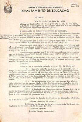 Ato nº 20, de 04/05/1948 que altera o Ato nº16, de 30/03/1948, sobre nomeação de substitutos efet...