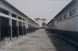 Cavalariça em 1948. Neste conjunto de nove pavilhões, há 160 baias, salas de injeção, balança, sa...