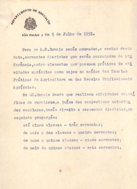 Oficio sobre as serventes diaristas de Escolas Rurais