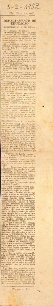 Circular nº3, de 02/02/1952, sobre matrículas de alunos nos cursos primários do estado