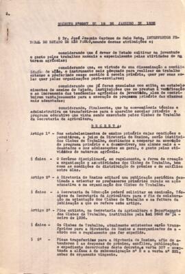 Decreto nº8.927, de 19/01/1938 sobre os Clubes de Trabalho