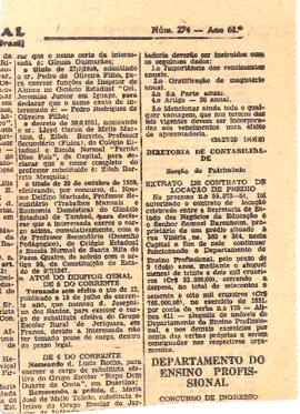 Publicação de comunicado n°80, de 06/12/1951, da Secretaria da Agricultura sobre Ensino Rural