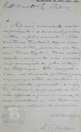 [Carta sobre os experimentos com soro para o tratamento da febre amarela]