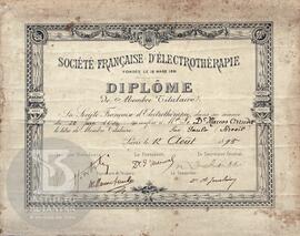 Société Française D'Électrothérapie Diplôme de Membre Titulaire