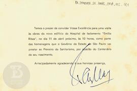 [Convite para visita às obras do novo edifício do Hospital de Isolamento "Emílio Ribas"]