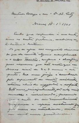 [Carta sobre os estudos referentes à criação e proliferação de larvas e mosquitos]