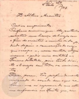 [Carta informando sobre o pedido de exoneração de seu cargo]