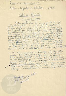 Atas de registros de eleitores - 1890