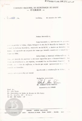 Ofício n° 018/86 - cópia integral da Ata da Iª Reunião da Comissão Nacional da Reforma Sanitária