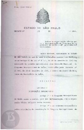 [Define a organização básica para a implementação do Programa Metropolitano de Saúde]