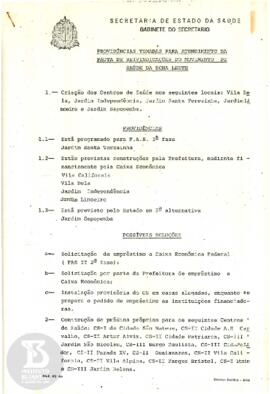 Providências tomadas para atendimento da pauta de reivindicações do movimento de saúde da zona leste