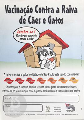 Vacinação contra a raiva de cães e gatos. A raiva em cães e gatos no Estado de São Paulo está sen...