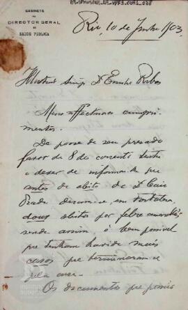 [Carta sobre óbitos causados por febre amarela em Fortaleza]