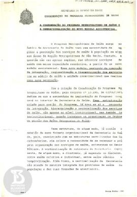 A Coordenação do Programa Metropolitano de Saúde e a operacionalização do novo modelo de assistência