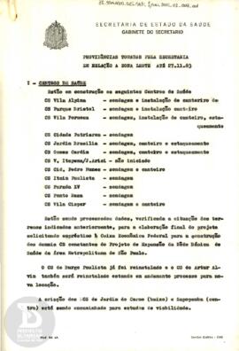 Providências tomadas pela secretaria em relação a zona leste até 27.11.83