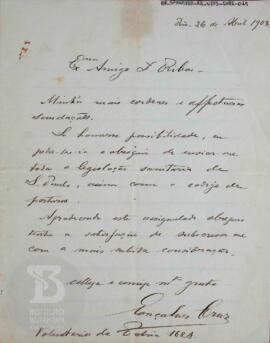 [Carta solicitando o envio da legislação Sanitária de São Paulo]